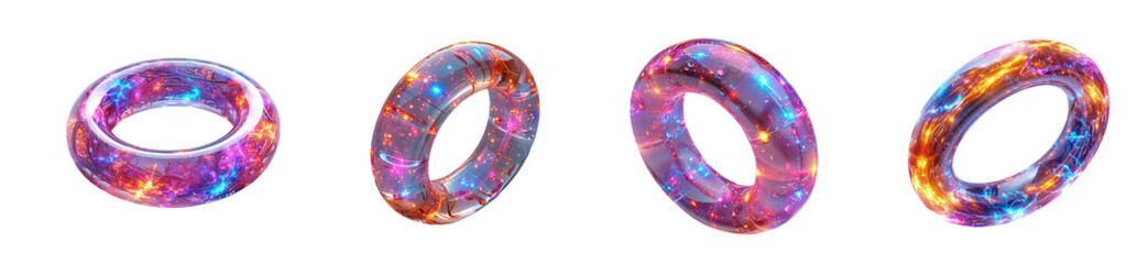 Fototapete - set of Colorful glowing rings isolated on transparent background