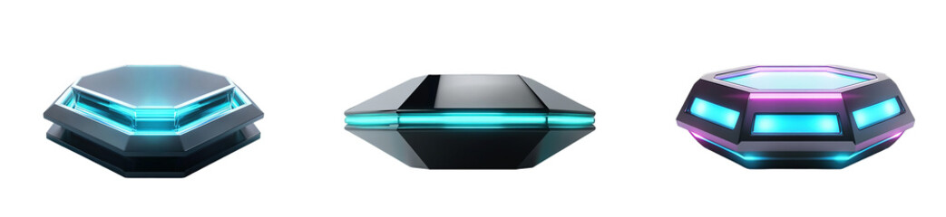 Fototapete - set of futuristic podiums with glowing edges. isolated on transparent background