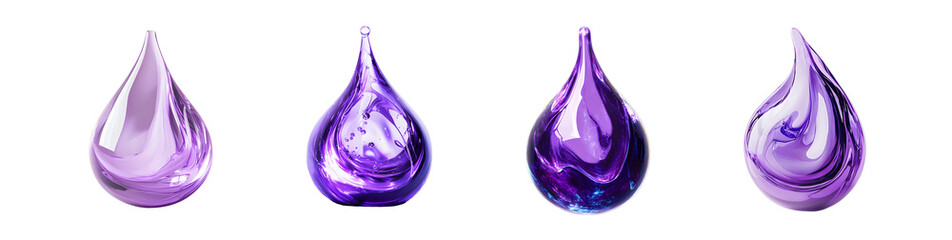 Fototapete - set of teardrop-shaped purple glass objects isolated on white. isolated on transparent background