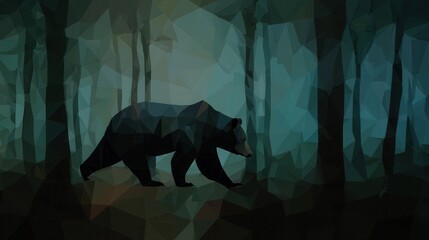 Poster - bear silhouette in a stylized forest.