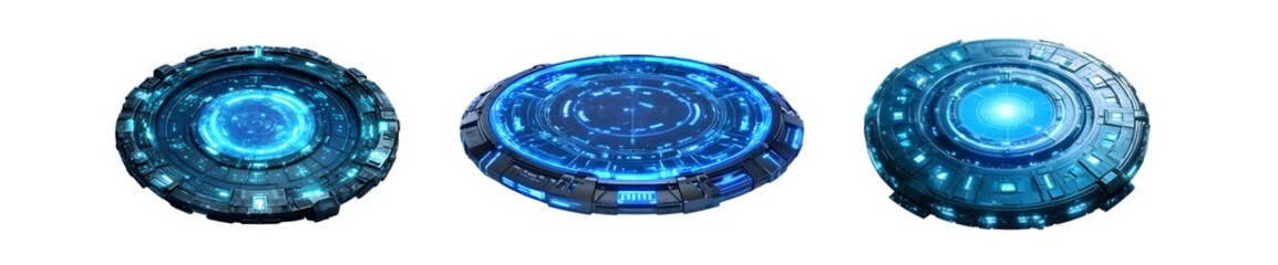 Fototapete - set of futuristic circular objects with glowing blue light effects. isolated on transparent background
