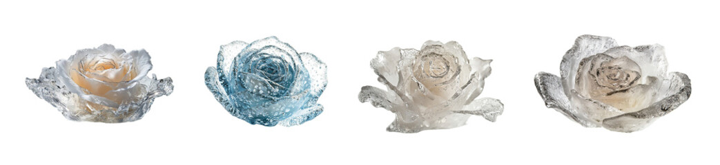 Fototapete - set of stylized roses in varying shades of pastel tones. isolated on transparent background