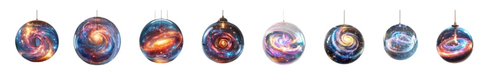 Fototapete - Colorful celestial spheres depicting various galaxies. isolated on transparent background