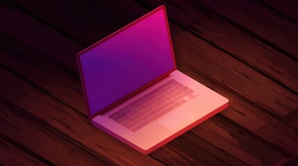 Poster - Colorful laptop computer on wooden surface.