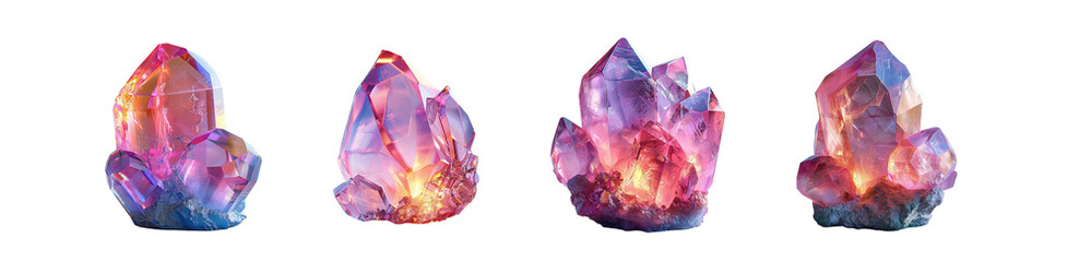 Fototapete - set of vibrant crystal clusters isolated on transparent background