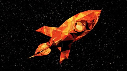 Poster - geometric rocket ship in space.