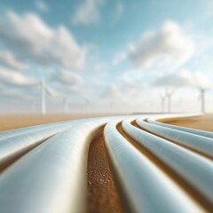 Poster - Futuristic Energy Infrastructure with Automated Gas Pipelines and Wind Turbines Showcasing Sustainable Power and Smart Grid Innovation
