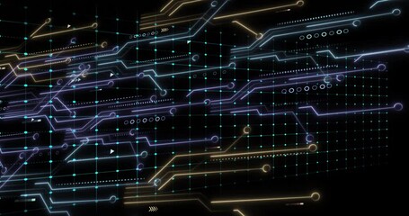 Poster - On load neon waveform tracing heartbeat spikes in grid, repeating then fading visualizing data flow