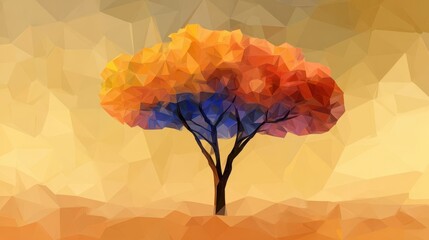 Poster - A colorful, polygonal tree against a textured, muted background.