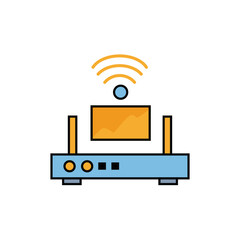 Poster - A colorful icon of a Wi-Fi router emitting signals, symbolizing wireless internet connection. Ideal for technology, networking, and communication themes.