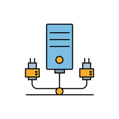 Poster - A colorful icon of a server unit connected to two network cables. Perfect for data center, IT infrastructure, networking, and technology themes.