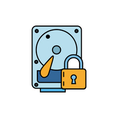 Poster - A colorful icon of a hard drive paired with a padlock, symbolizing data security and protected storage. Ideal for cybersecurity, privacy, and IT themes.