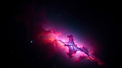 Wall Mural - Vibrant nebula viewed from below, low angle perspective, chiaroscuro lighting, strong contrasts, deep shadows, dramatic, energetic, bright colors