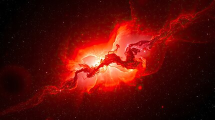 Wall Mural - Warm outer space nebula with abstract patterns in red, orange and yellow, artistic lighting