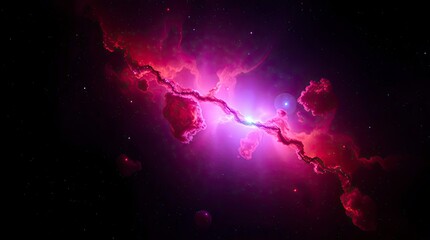 Wall Mural - Nebula in space, bioluminescent colors glowing vibrantly. Warm, soft lighting, slightly dark tones. Soft contrast and saturation.