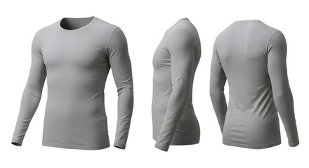 Gray long-sleeve shirt displayed from multiple angles against a plain background, ideal for clothing catalog use