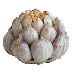 Poster - Garlic head with cloves slightly opened, revealing inner cloves. garlic has natural, rustic appearance with mix of white and purple hues