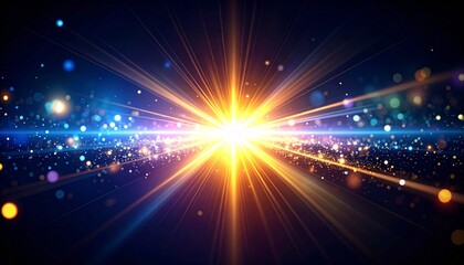 Wall Mural - abstract bright blue light burst background with glowing laser rays