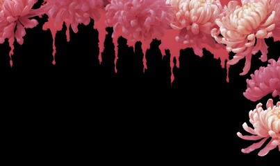 Wall Mural - Phantasmal chrysanthemums weeping liquid fire, Japanese wave pattern borde, Generative AI