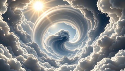 Poster - the image showcases a vast expanse featuring an ethereal celestial body dominating the center, it is rendered in swirling patterns of light and dark