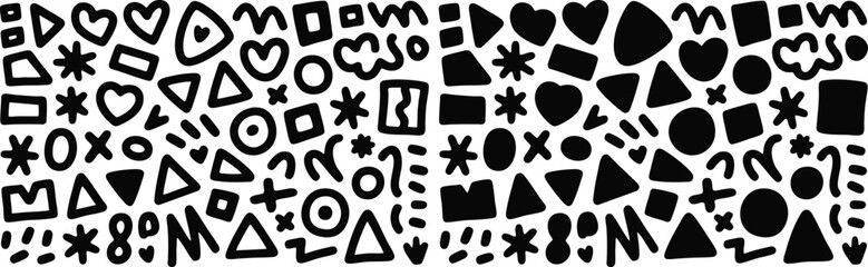 Poster - Abstract Doodle Pattern Background with Playful Shapes and Textures for Creative Designs and Artistic Projects, Seamless Vector Illustration in Dark Tones