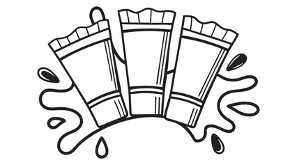 Aufkleber - Three cosmetic tubes with wavy caps arranged with liquid splashes in a monochrome design style created with generated ai