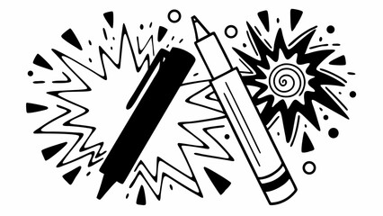 Aufkleber - Illustration of two pens with black ink splashes and dots on a white background design style created with generated ai