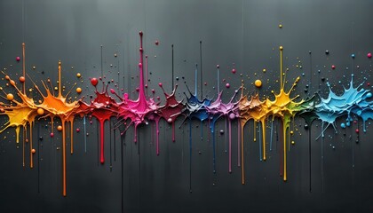 Aufkleber - Colorful paint splashes create an abstract art display on a dark background for computer screens