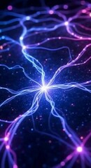 Aufkleber - Abstract Neural Network Connection with Glowing Nodes and Lines on Dark Background