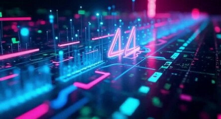 Aufkleber - Abstract Technology Background with Glowing Lines and Data Visualization in Blue and Pink