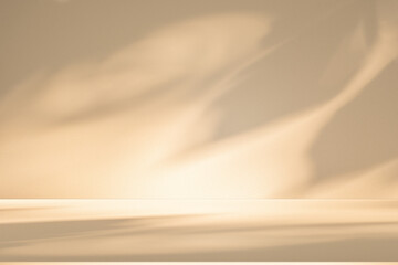 Poster - Wall interior background, studio and backdrops show products. with leaf shadow from window color beige and white. background for text insertion and presentation of product	