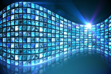 Poster - Curve of digital screens in blue