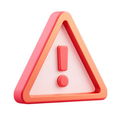 Poster - A 3D rendered soft glowing red warning caution attention sign icon with an exclamation mark inside a triangle shape on a transparent background