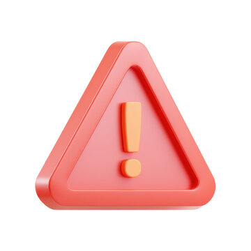3D Rendered Transparent PNG Icon of a Red Triangular Warning Sign with a Soft Orange Exclamation Mark for Cautionary Attention and Alerts