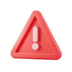 Poster - A 3D rendered transparent PNG icon featuring a soft red warning or caution attention sign with an exclamation mark inside a triangle