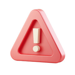 Poster - A 3D rendered soft red warning caution attention sign icon with a white exclamation mark inside a triangle on a transparent PNG background