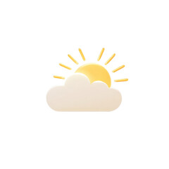 Poster - A Soft 3D Rendering of a Sunny Day Icon with a Cloud and Rays of Light on a Transparent PNG Background