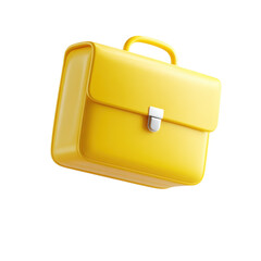 Poster - A Detailed 3D Render of a Bright Yellow Business Briefcase Icon with a Silver Latch and Soft Pastel Accents for Professional Work and Executive Use