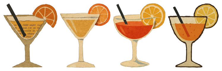 Wall Mural - png vintage cocktail glass art, element set on transparent background