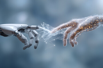 Aufkleber - Two robotic hands are touching each other, creating a sense of connection