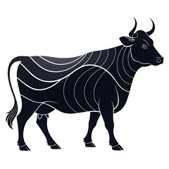 Fototapete - A full-body black silhouette of a cow with a visible udder, shown in side profile with clear outlines and a minimalistic design.