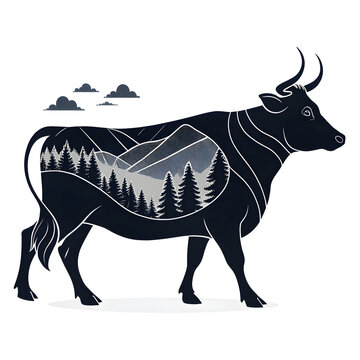 A full-body black silhouette of a cow with a visible udder, shown in side profile with clear outlines and a minimalistic design.