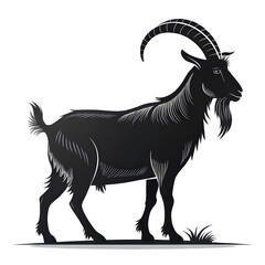 Fototapete - A full-body black silhouette of a goat standing in side profile, with distinct horns and a minimalistic design.