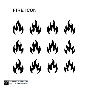 Flame vector set fire icon design element collection black and white graphic illustration shapes