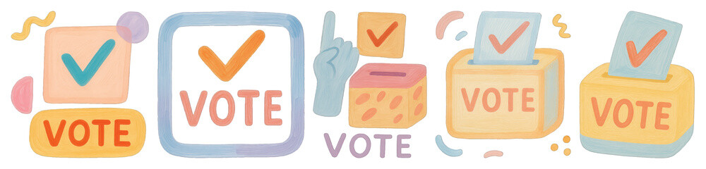Poster - PNG Colorful voting icon set, element set on transparent background