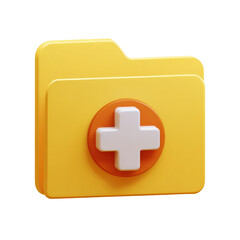 Poster - 3D Icon of a Yellow Folder with a White Plus Sign on an Orange Circle Representing a Safe Add or New Entry Icon