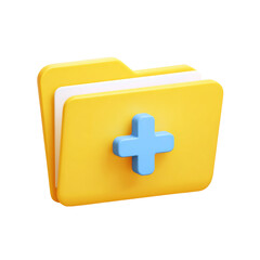 Poster - A 3D rendered icon representing a yellow folder with a blue plus sign indicating adding new items or a safe new entry