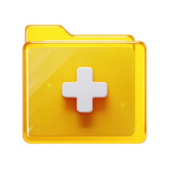Poster - Bright Yellow Transparent 3D Folder Icon with White Plus Sign for Adding New Files or Data Safely