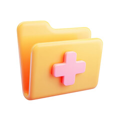 Poster - A 3D rendered orange folder icon with a pink plus sign in the center on a transparent background perfect for design use