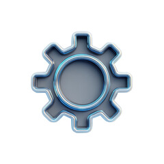 Poster - A detailed 3d gear icon with a glowing blue edge on a transparent background representing settings and adjustments in a clean design